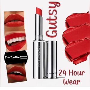 Mac 24 Hour Wear Locked Kiss Lipstick color is Gutsy Brand New in Box